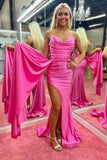 Vibrant Pink Sweetheart Prom Dress With High Slit