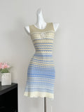 Gradient Wave Stripe Knitted Sleeveless Slim-Fit Mini Dress