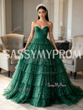 Dark Green Sweetheart Ball Gown Sparkle Tulle Prom Dress