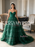 Dark Green Sweetheart Ball Gown Sparkle Tulle Prom Dress