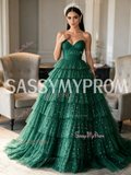 Dark Green Sweetheart Ball Gown Sparkle Tulle Prom Dress