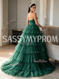 Dark Green Sweetheart Ball Gown Sparkle Tulle Prom Dress
