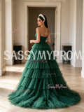 Dark Green Sweetheart Ball Gown Sparkle Tulle Prom Dress