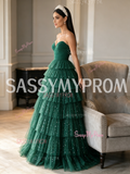 Dark Green Sweetheart Ball Gown Sparkle Tulle Prom Dress