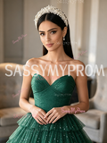 Dark Green Sweetheart Ball Gown Sparkle Tulle Prom Dress
