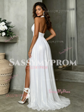 halter neck wedding dress with side slit