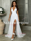 halter tulle a-line wedding dress