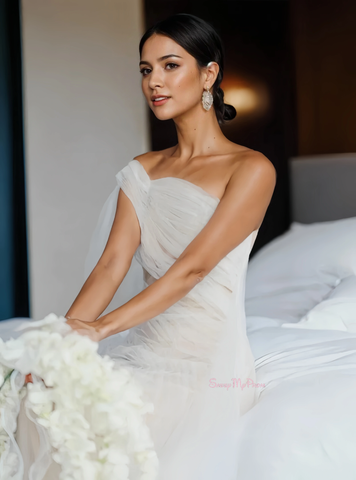 A Line Pleats Tulle One Shoulder Wedding Dress US8 / Pink A Line Pleats Tulle One Shoulder Wedding Dress US8 / Pink