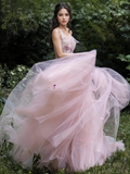 Tulle Strapless Backless A Line Pink Prom Dress