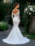 Trumpet Mermaid Satin Lace Long Sleeve Wedding Dress