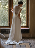 High Neck A Line Beading Chiffon Wedding Dress