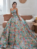 Colorful Sequin Flower A Line Sweetheart Prom Dress