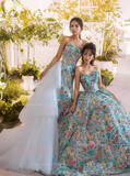 Colorful Sequin Flower A Line Sweetheart Prom Dress