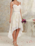 Lace High Low Short Beading Straps Wedding Dress