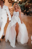 Appliques Bohemian Sweetheart Wedding Dress with Slit
