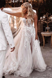 Appliques Bohemian Sweetheart Wedding Dress with Slit