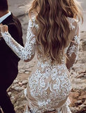 Champagne Trumpet Mermaid Lace Long Sleeve Wedding Dress