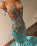 High Neck Mermaid Mint Green Satin Prom Dress