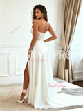 Sweetheart Lace A Line White Chiffon Wedding Dress With Slit