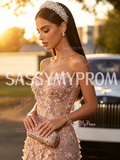 Pink Sweetheart Beaded Mermaid Prom Dress With Slit Flowers