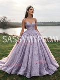 Purple Floral Lace Sweetheart Tulle Ball Gown Prom Dress