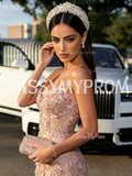 Pink Sweetheart Beaded Mermaid Prom Dress With Slit Flowers