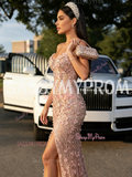 Pink Sweetheart Beaded Mermaid Prom Dress With Slit Flowers