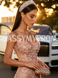 Pink Sweetheart Beaded Mermaid Prom Dress With Slit Flowers