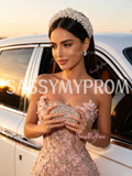Pink Sweetheart Beaded Mermaid Prom Dress With Slit Flowers