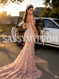 Pink Sweetheart Beaded Mermaid Prom Dress With Slit Flowers