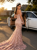Pink Sweetheart Beaded Mermaid Prom Dress With Slit Flowers