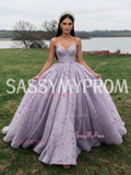 Purple Floral Lace Sweetheart Tulle Ball Gown Prom Dress