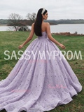 Purple Floral Lace Sweetheart Tulle Ball Gown Prom Dress