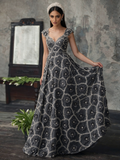 V Neck Flower Gray Empire Sequin Beading A Line Prom Dress