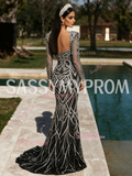 Beading Long Sleeve Black Square Trumpet Mermaid Prom Dress