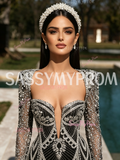 Beading Long Sleeve Black Square Trumpet Mermaid Prom Dress