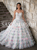 Tulle Ball Gown Ruffles Ombre Sweetheart Sequin Prom Dress