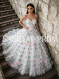 Tulle Ball Gown Ruffles Ombre Sweetheart Sequin Prom Dress
