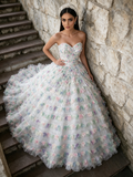 Tulle Ball Gown Ruffles Ombre Sweetheart Sequin Prom Dress