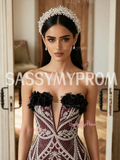 Tulle Beading Mesh Burgundy Strapless Sheath Column Prom Dress
