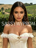Ivory Organza Off The Shoulder Ruffles Prom Dress