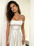 Strapless Satin A Line Simple Wedding Dress With Slit