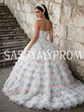 Tulle Ball Gown Ruffles Ombre Sweetheart Sequin Prom Dress