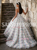 Tulle Ball Gown Ruffles Ombre Sweetheart Sequin Prom Dress