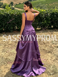 Purple Organza Straps Ruffles A Line Prom Dress