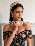 Black Off The Shoulder Floral Lace A Line Prom Dress