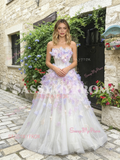 Sweetheart Floral Lavender A Line Tulle Prom Dress