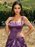 Purple Organza Straps Ruffles A Line Prom Dress