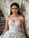 Tulle Ball Gown Ruffles Ombre Sweetheart Sequin Prom Dress