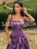Purple Organza Straps Ruffles A Line Prom Dress